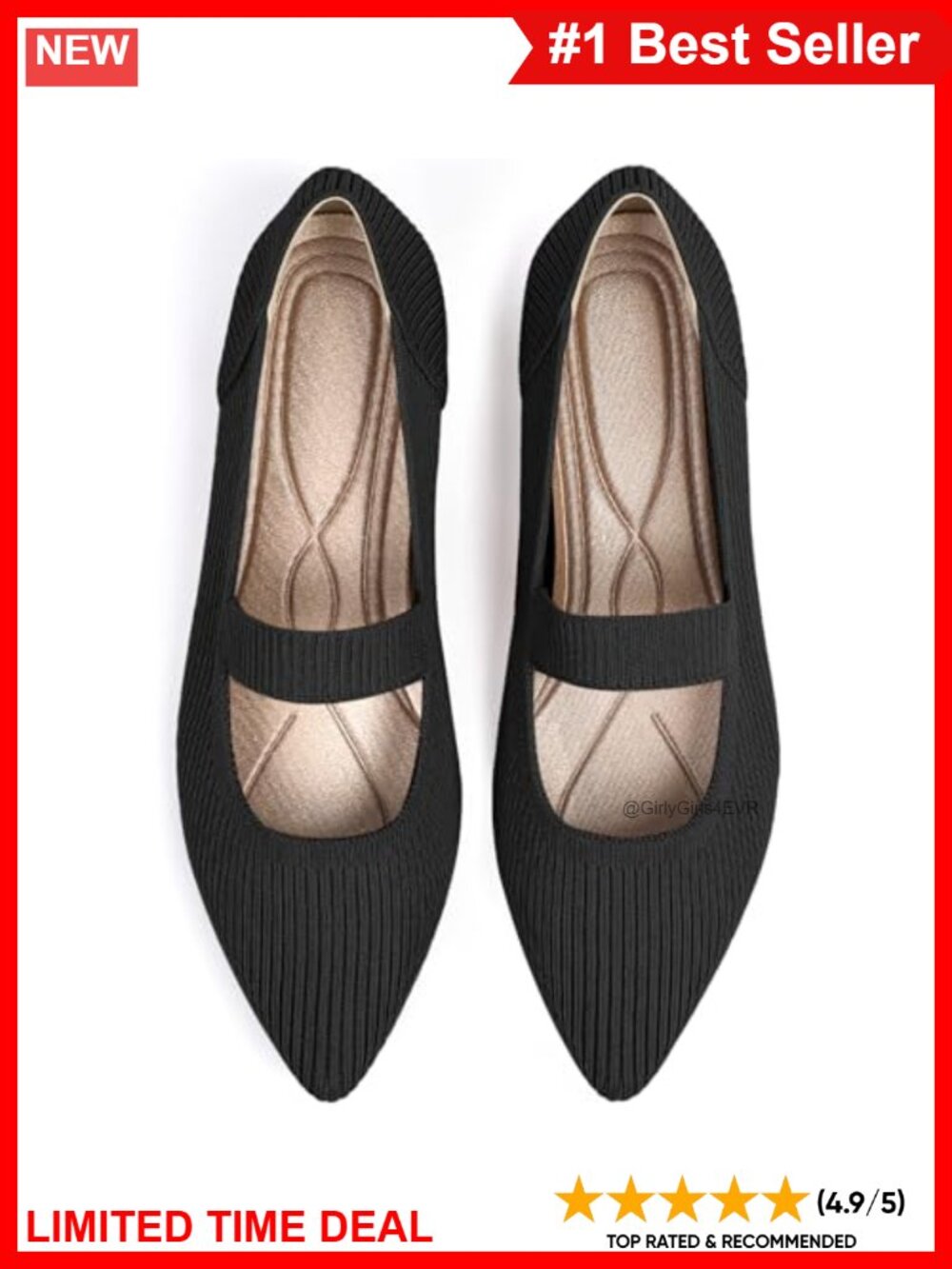 Women's Pointed Toe Knit Mary Jane Flats Comfortable Washable Ballet Shoes